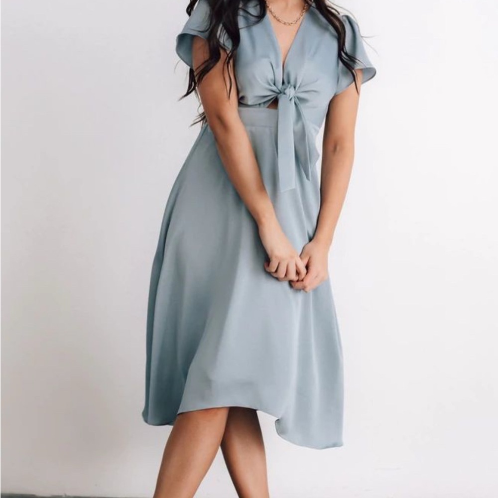Baltic Born Blue Wrap Tie Front Midi Dress